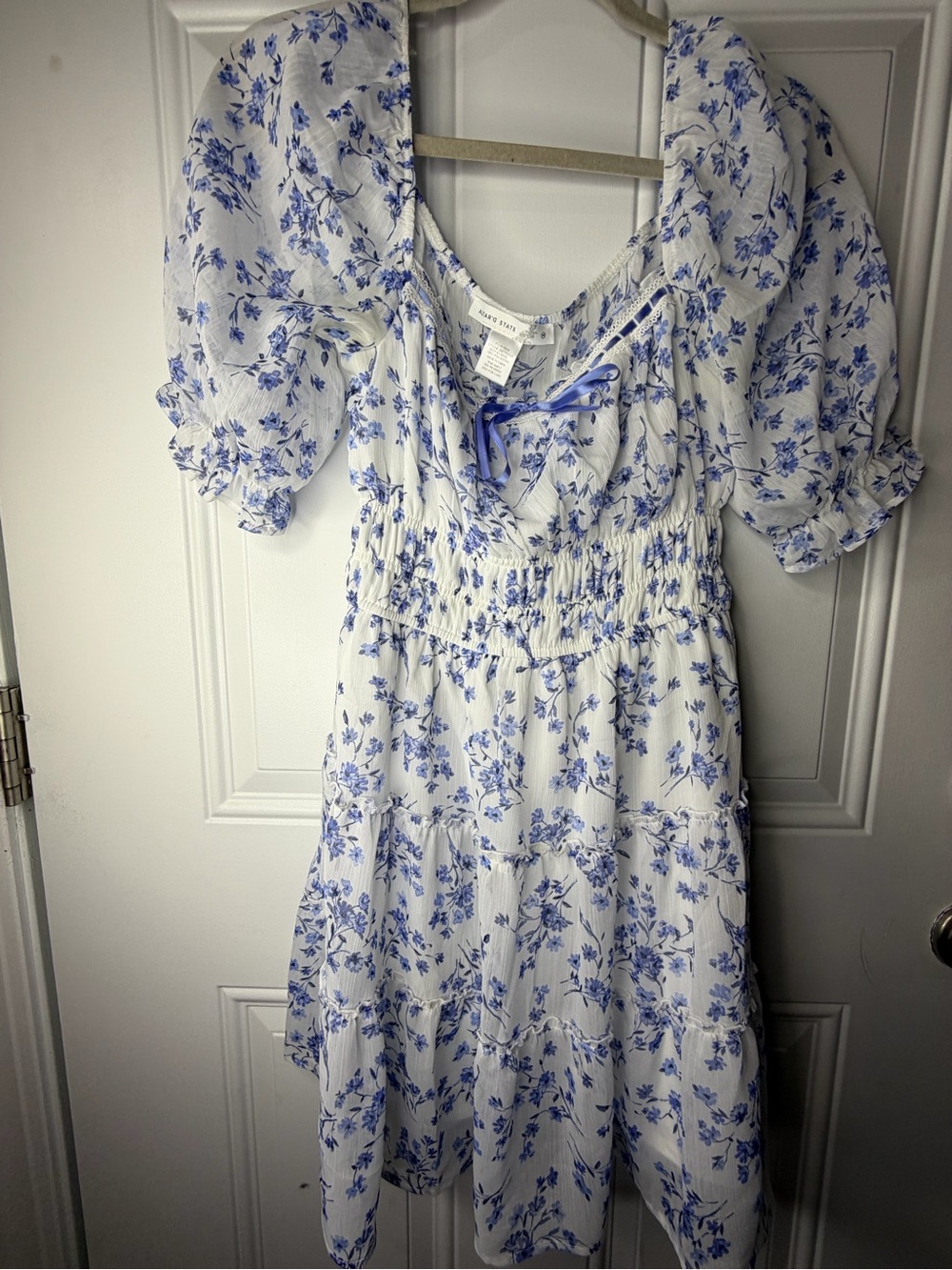 Altar'd State White Mini Dress with Blue Floral